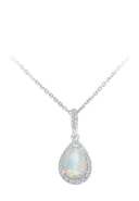 DIAMANT PUR - Anhänger + Halskette, 375 Weißgold, Diamant/Opal